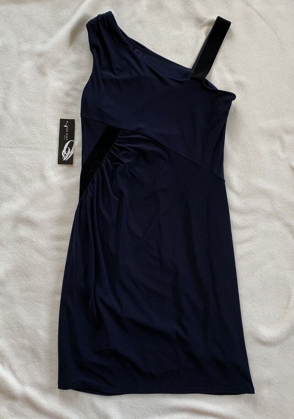 NINE WEST Indigo Blue Sheath Velvet Velour Sleeveless Dress Women's Size 12 NWT - Picture 2 of 12